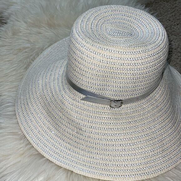 August Hats company straw Hat with silver metallic leather belt large summer‎ main image 5